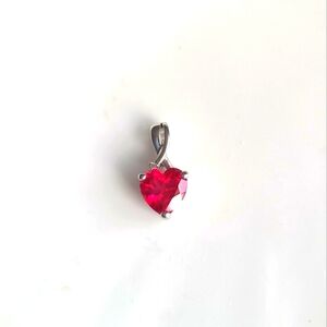 Vintage Sterling Silver Dainty Minimal Red Ruby Crystal Heart Pendant